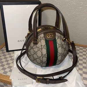 Authentic Gucci Ophidia Basketball Shoulder Bag GG Coated Canvas Mini micro tote